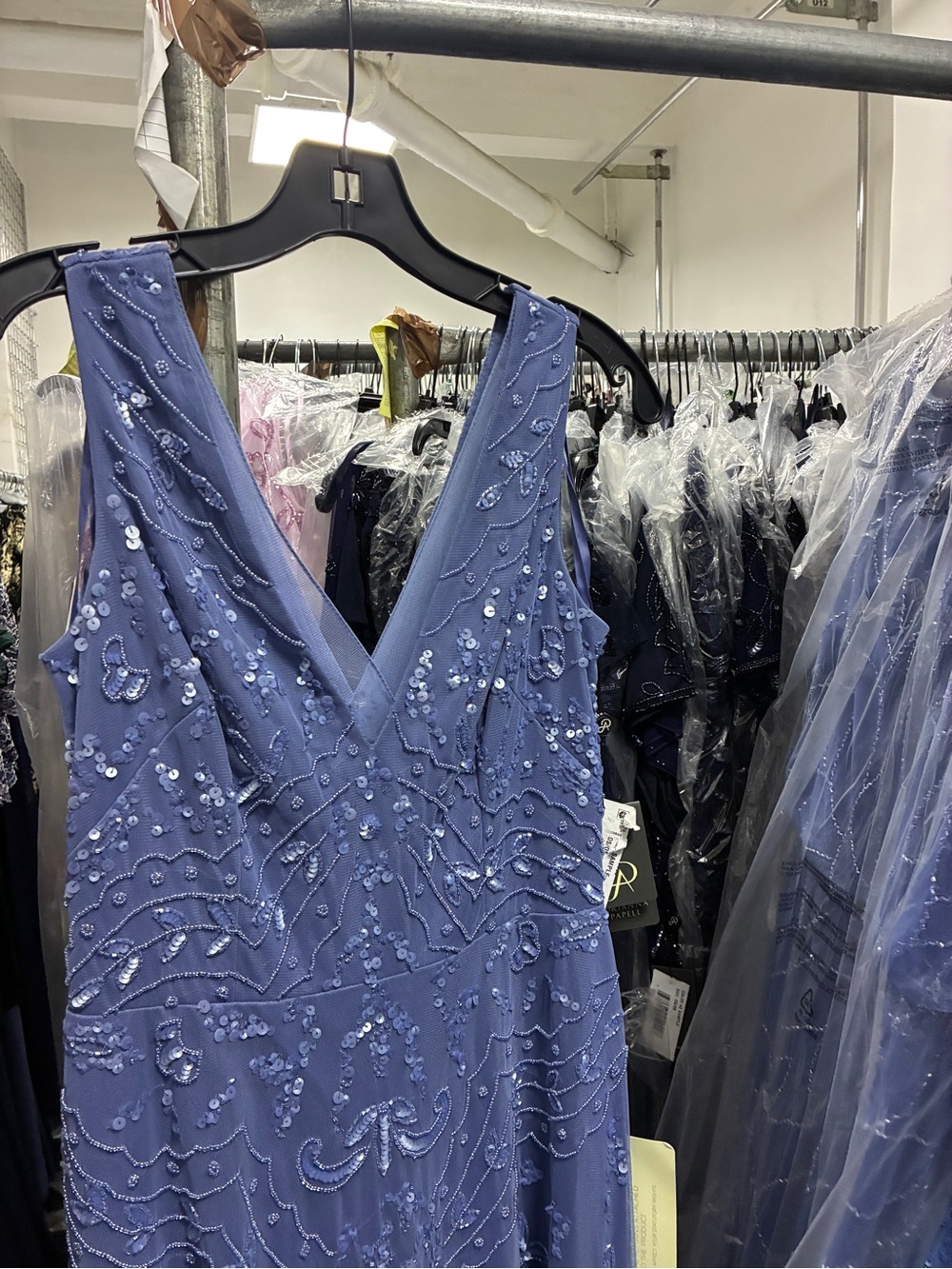 Adrianna Papell Dress SZ 14 Blue Sequin Beaded Midi Formal Cocktail NWT GALA MOB - Picture 8 of 13